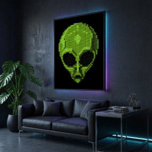 Affiche brillante Tête d'alien vert