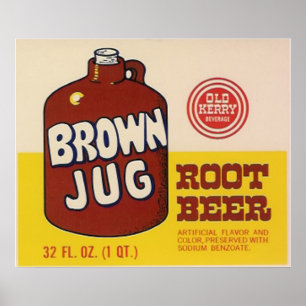 affiche brune d'étiquette de rootbeer de cruche