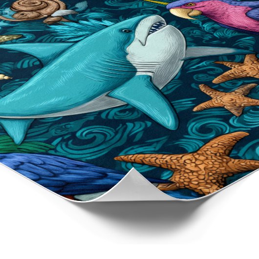 Affiche Cadeau Animaux d'Été Motif de Plage (Coin)