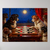 Affiche Cadeau Drôles Chiots Jouant aux Dames (Devant)
