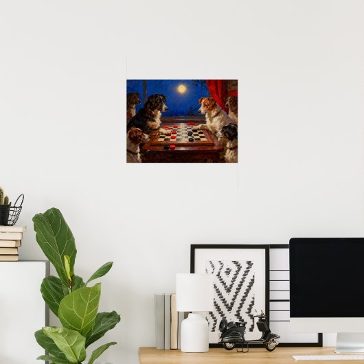 Affiche Cadeau Drôles Chiots Jouant aux Dames (Bureau à domicile)