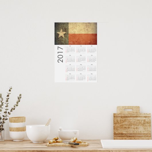 Affiche Calendrier Drapeau Grunge Texas 2017 (Cuisine)