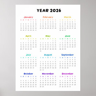 Affiche Calendrier minimaliste Arc-en-ciel 2026