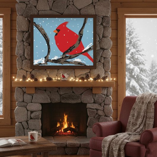 Affiche Cardinal Rouge Sur Une Branche