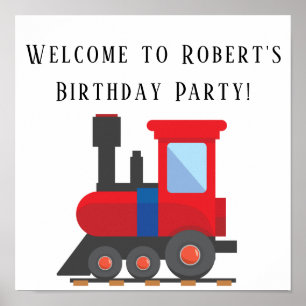 Affiche carrée de fête d'anniversaire Train Bleu R