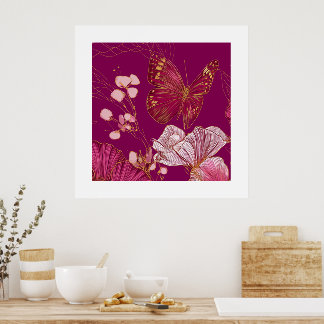Affiche carrée de la collection Papillon Rose