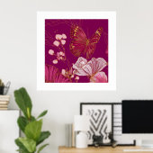 Affiche carrée de la collection Papillon Rose (Bureau à domicile)