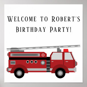 Affiche carrée fête d'anniversaire Camion de pompi