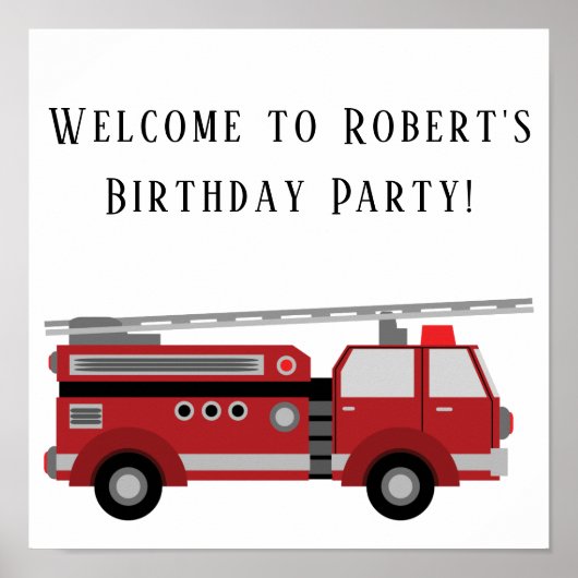 Affiche carrée fête d'anniversaire Camion de pompi (Devant)