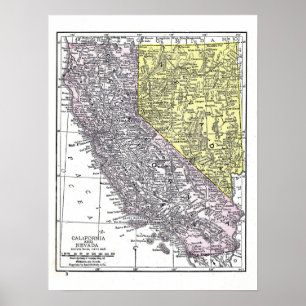 Affiche : Carte de la Californie et du Nevada,