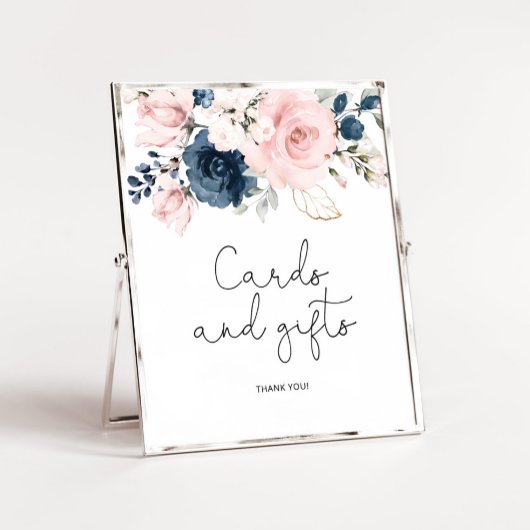 Affiche cartes et cadeaux floraux bleu marine rose