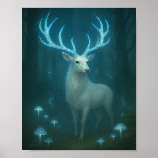 Affiche Cerf Blanc Enchanté dans la Forêt au Clair (Devant)