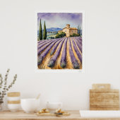 Affiche Champ de Lavande avec Ferme (Cuisine)