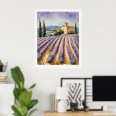 Affiche Champ de Lavande avec Ferme (Bureau à domicile)