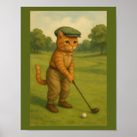 AFFICHE Chat élégant jouant au golf Personnalisé