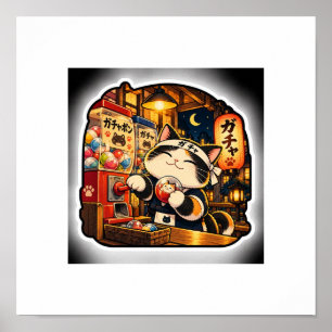 Affiche Chat Gachapon Art de Jouet Capsule Japon