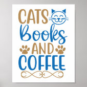 Affiche Chat, Livres & Café (Devant)