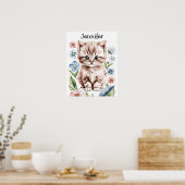 Affiche Chaton Adorable et Fleurs de Printemps (Cuisine)