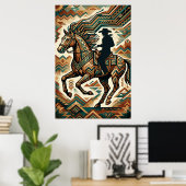 Affiche Cheval et Cavalier Art Déco - Ouest Géomét (Bureau à domicile)