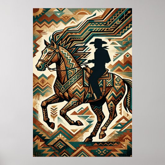 Affiche Cheval et Cavalier Art Déco - Ouest Géomét (Devant)