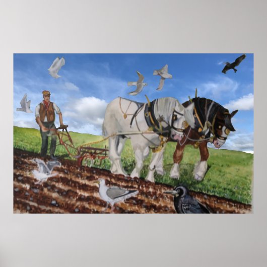 Affiche Chevaux Lourds Labourant en Mars (Devant)