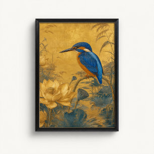 Affiche chinoise Lotus Martin-pêcheur