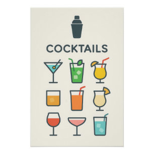 Affiche Cocktails - martini, mojito, pina colada