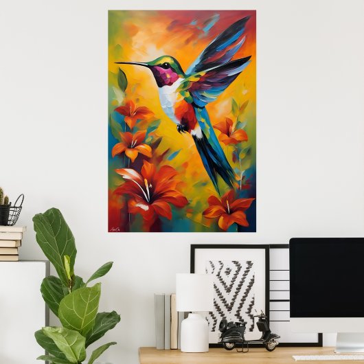 Affiche | Colibri | Style de peinture à l'huile (Bureau à domicile)