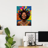 Affiche colorée d'art de femme noire (Bureau à domicile)