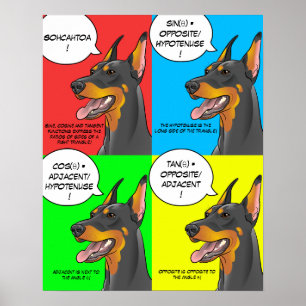 Affiche colorée de dobermann de trigonométrie de