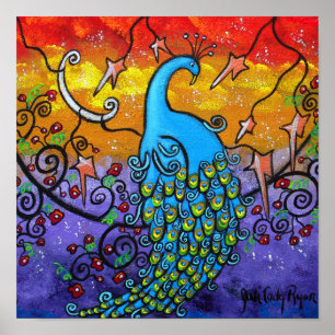 Affiche colorée de paon d'enchantement