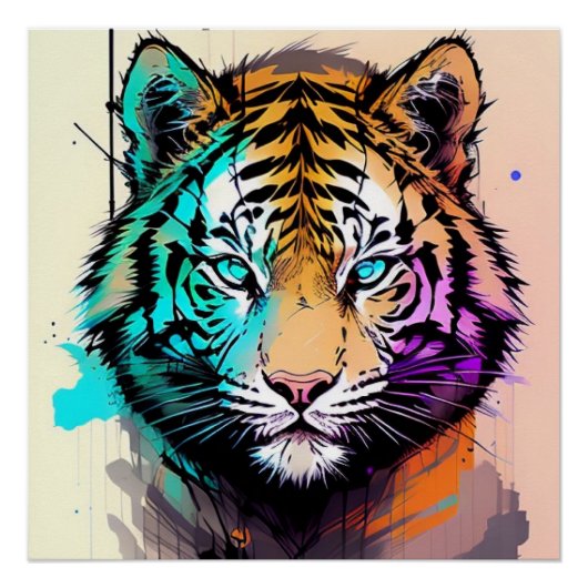 Affiche colorée de tigre (Devant)