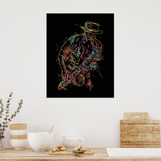 Affiche colorée du Jazz Player (Cuisine)