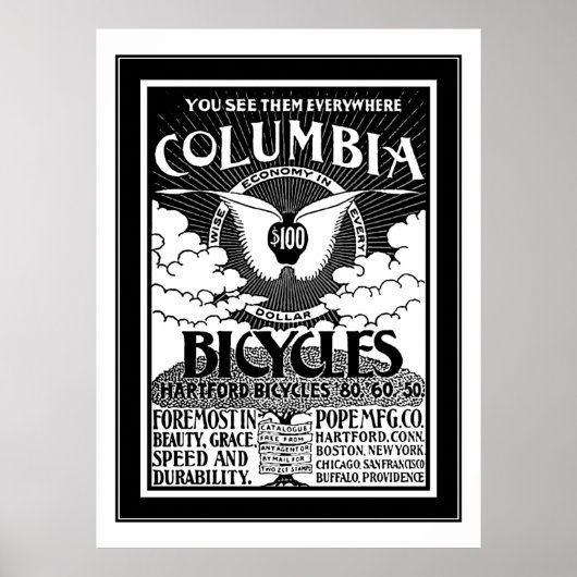 Affiche Columbia Bicycles 1886 Publicité (Devant)