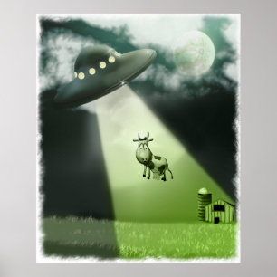Affiche comique d'abduction de vache à UFO