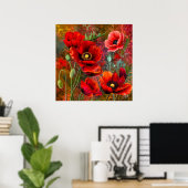 Affiche Coquelicots Rouges (Bureau à domicile)
