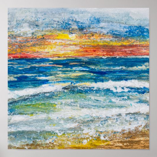 Affiche - Coucher de soleil sur les vagues de la m (Devant)