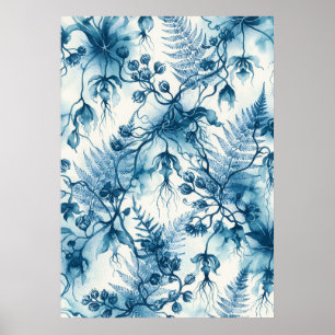 Affiche Cyanotype d'Orchidées Suspendues et de Fou