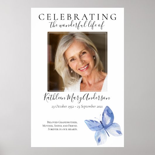 Affiche d'Affiche de bienvenue funéraire papillon (Devant)