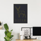 Affiche d'affirmation des cerfs en origami jaune.  (Bureau à domicile)