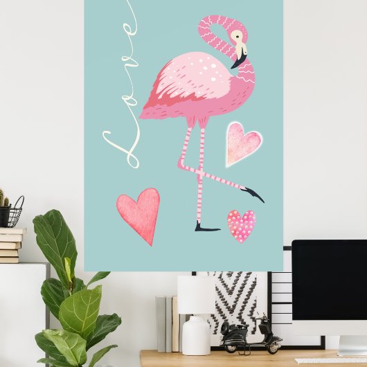 Affiche d'amour de flamant rose (Bureau à domicile)