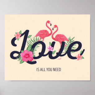 Affiche d'amour de Flamant rose