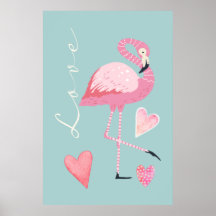 Affiche d'amour flamant rose