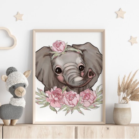 Affiche d'animal à l'éléphant bébé rose | Impressi