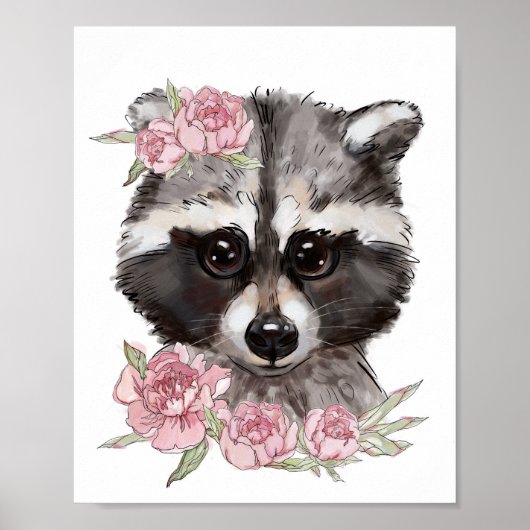 Affiche d'animal de Bébé Raton Laveur Rose | Impre (Devant)