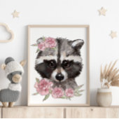 Affiche d'animal de Bébé Raton Laveur Rose | Impre