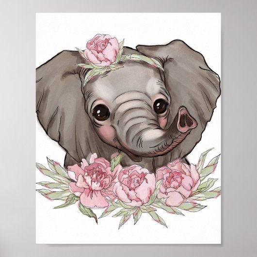 Affiche d'animal de Rose d'éléphant de bébé | Impr (Devant)