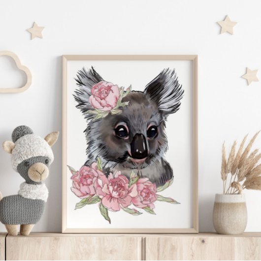 Affiche d'animal Rose Koala Bébé | Impression mura