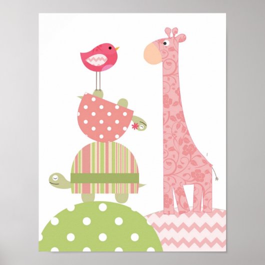 Affiche d'animaux filles pour nurserie et chambres (Devant)