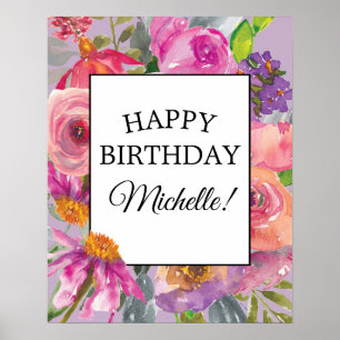 Affiche d'anniversaire aux fleurs sauvages aquarel